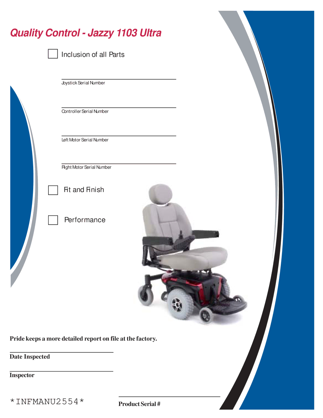 Pride Mobility manual Quality Control Jazzy 1103 Ultra 