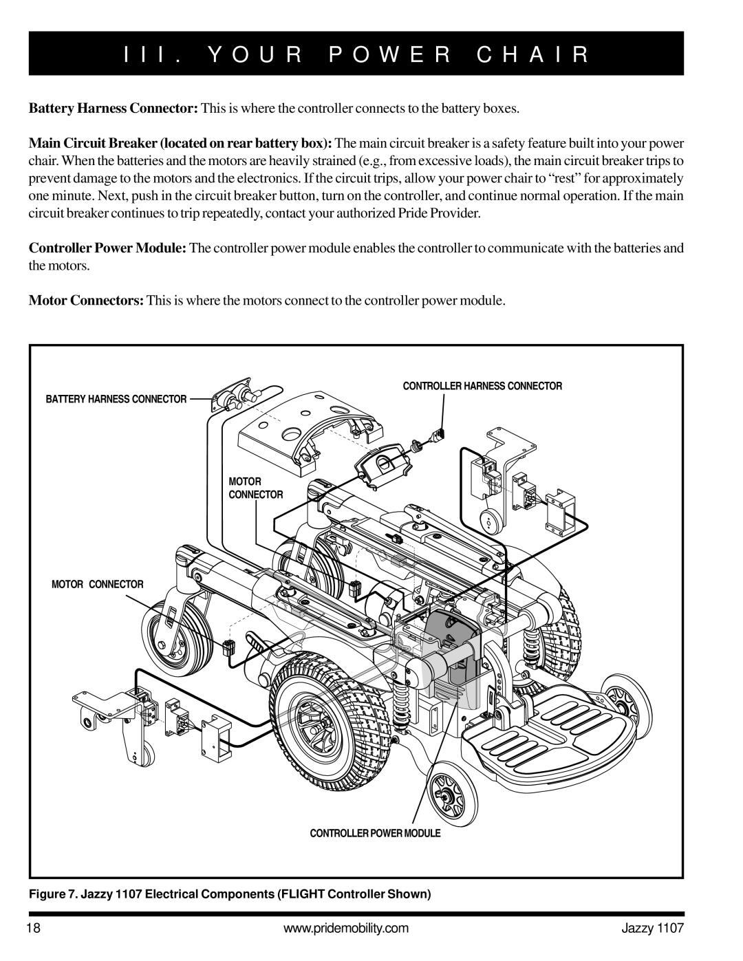 Pride Mobility owner manual Jazzy 1107 Electrical Components Flight Controller Shown 