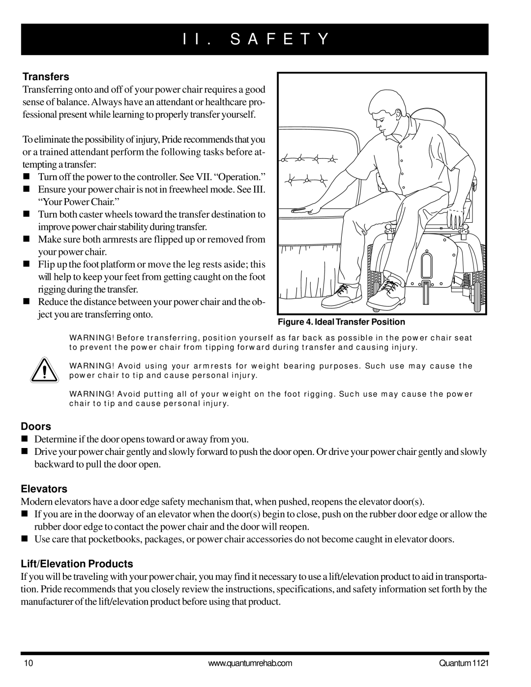 Pride Mobility 1121 owner manual Transfers, Doors, Elevators, Lift/Elevation Products 