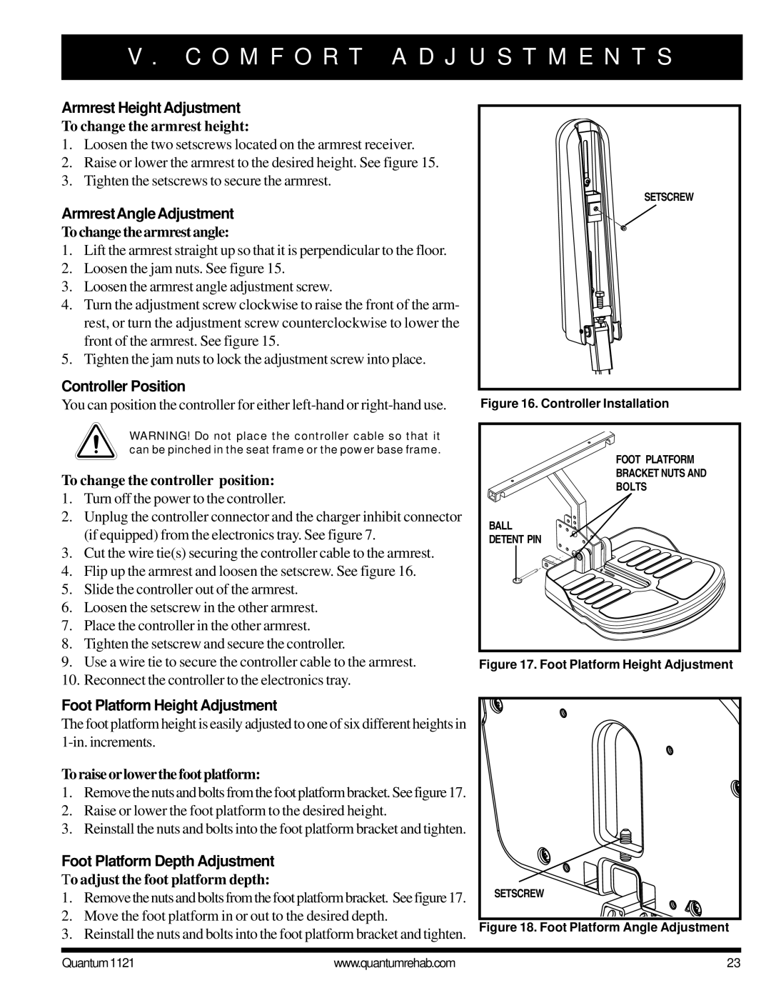 Pride Mobility 1121 owner manual Armrest Height Adjustment, ArmrestAngle Adjustment, Controller Position 