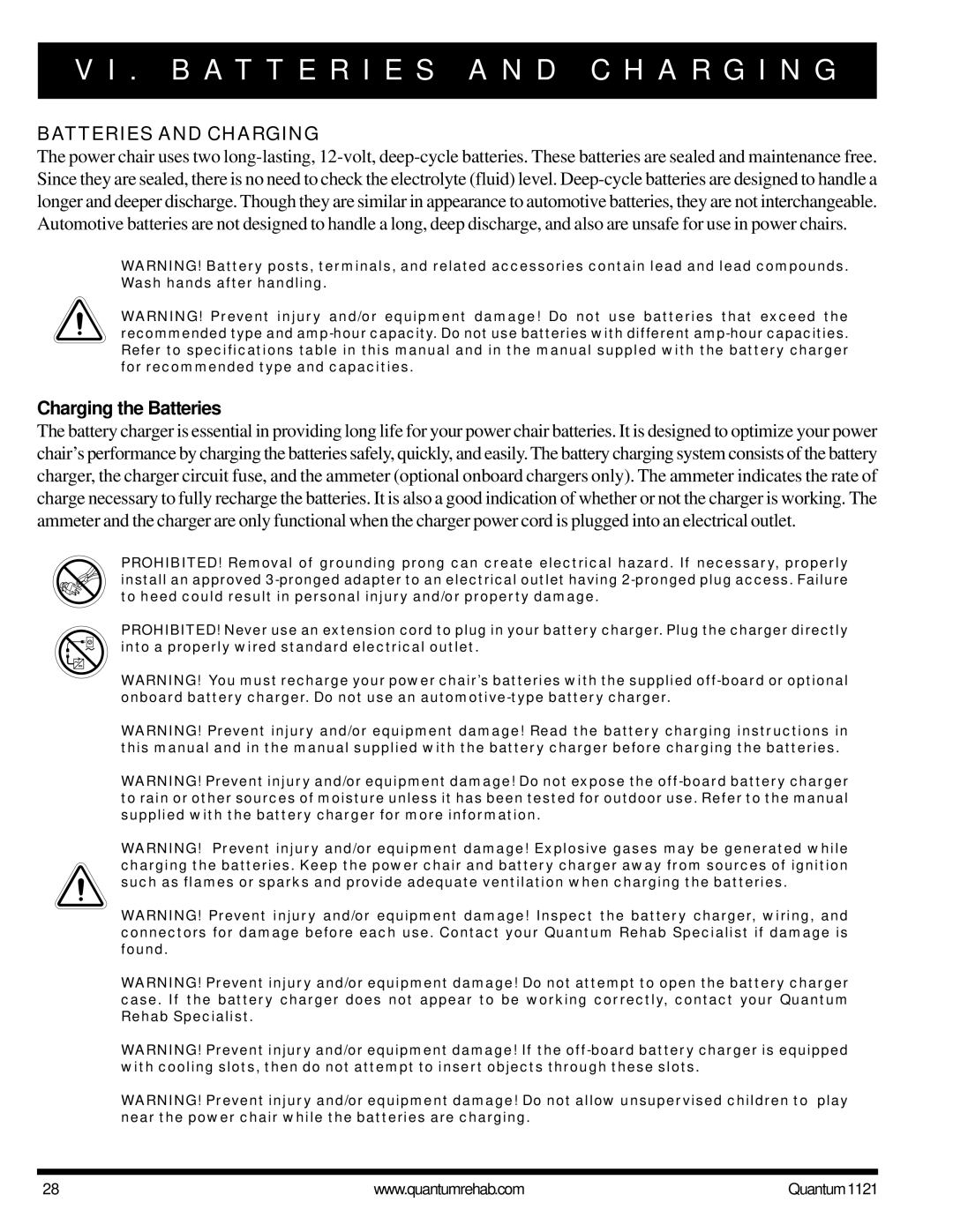 Pride Mobility 1121 owner manual B a T T E R I E S a N D C H a R G I N G, Batteries and Charging, Charging the Batteries 