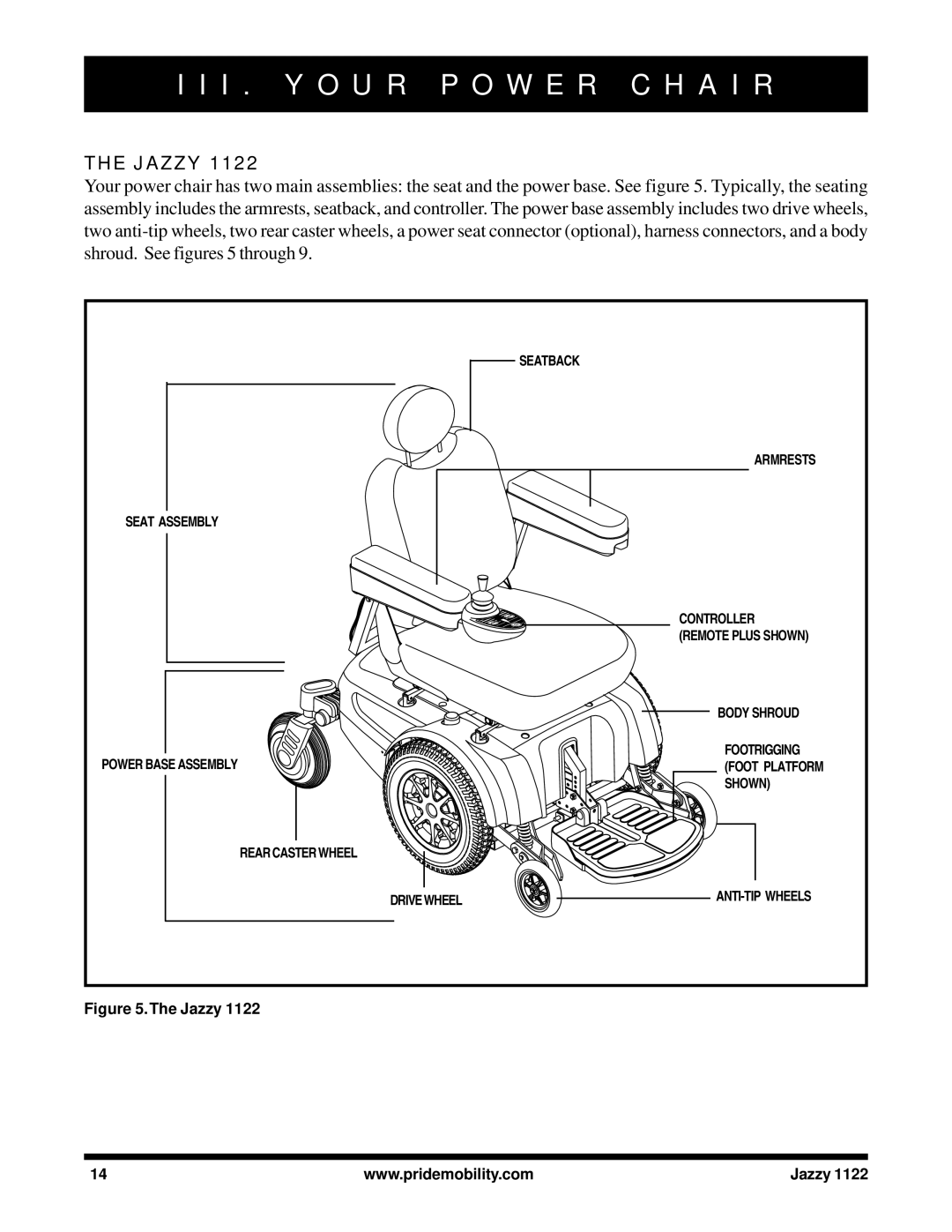 Pride Mobility 1122 owner manual I . Y O U R P O W E R C H a I R, Jazzy 