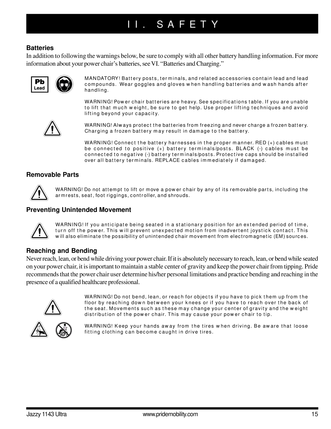 Pride Mobility 1143 manual Batteries 