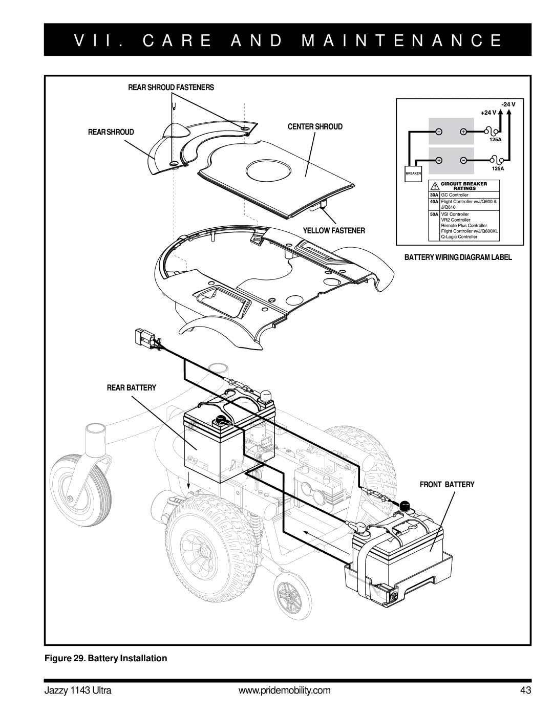 Pride Mobility 1143 manual Battery Installation 