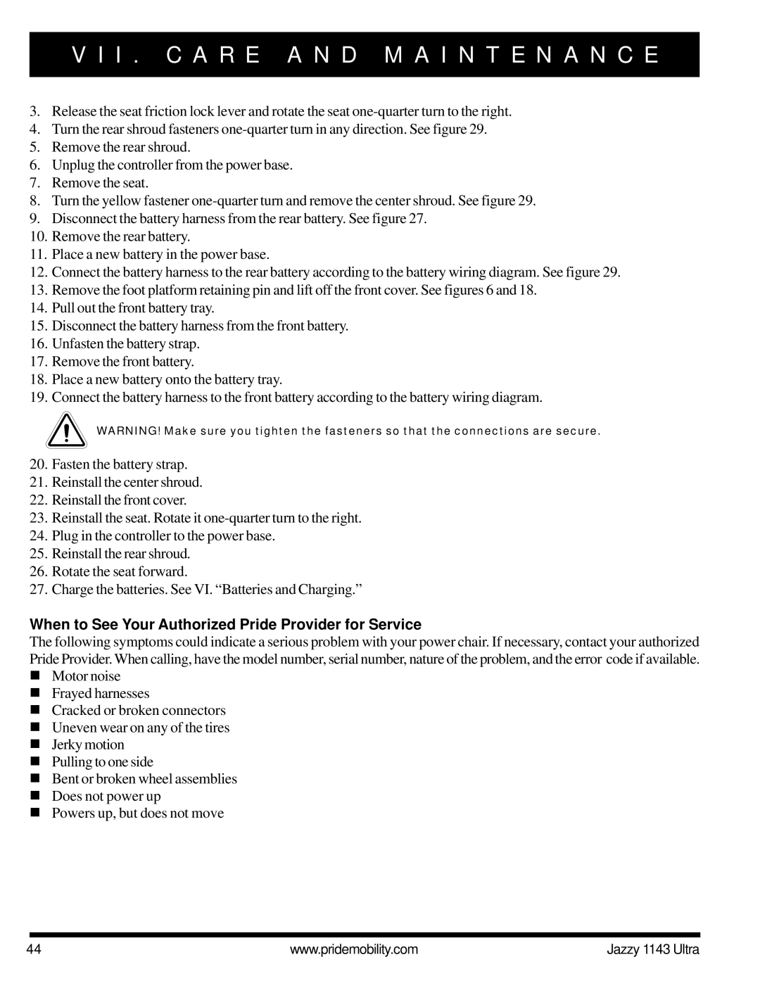 Pride Mobility 1143 manual When to See Your Authorized Pride Provider for Service 