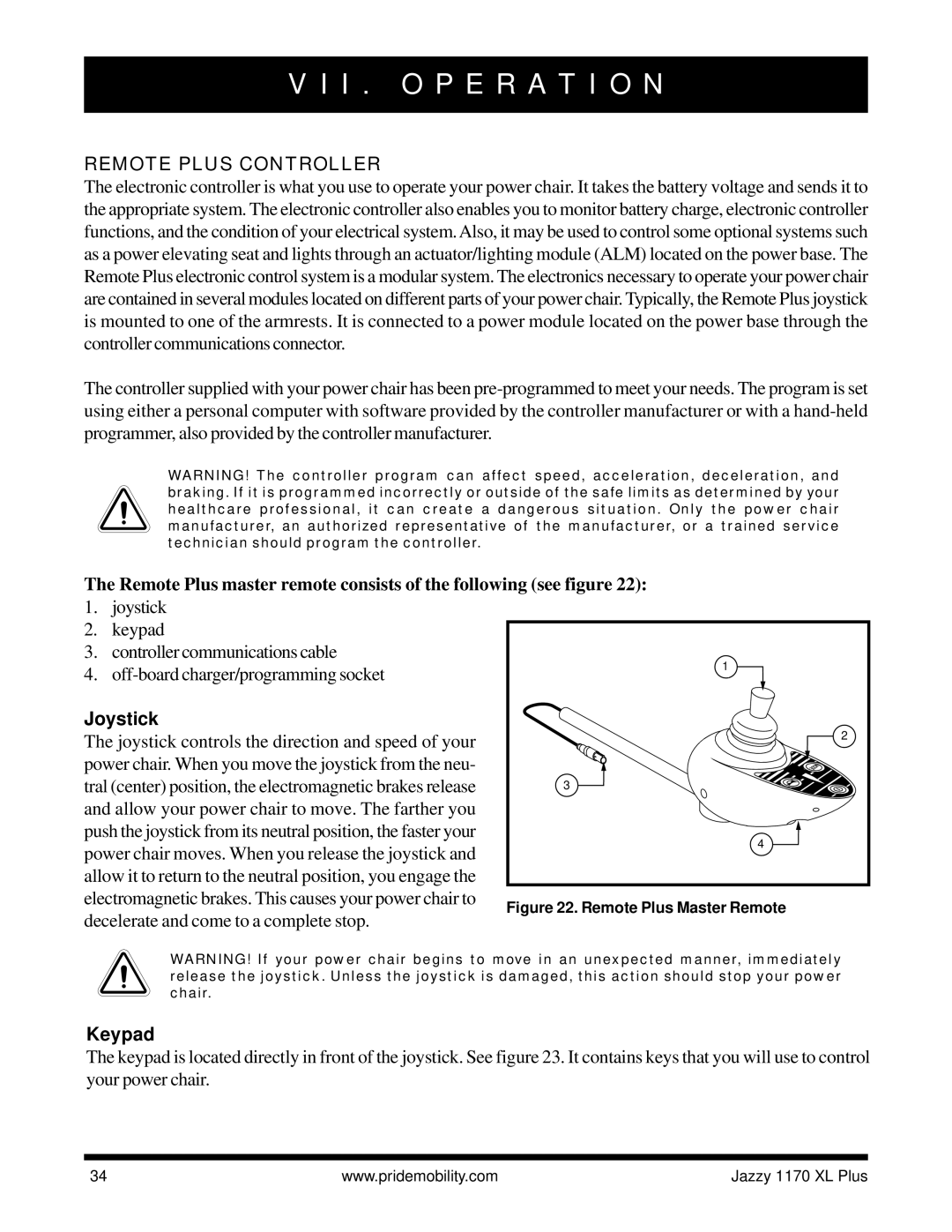 Pride Mobility 1170 XL PLUS owner manual Remote Plus Controller, Remote Plus Master Remote 