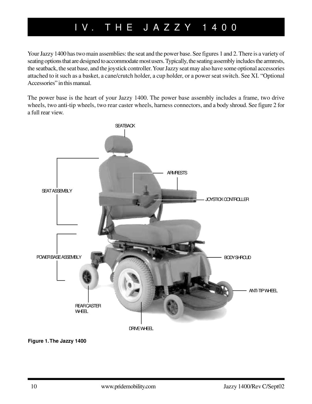 Pride Mobility 1400 owner manual T H E J a Z Z Y 1 4 0, Jazzy 