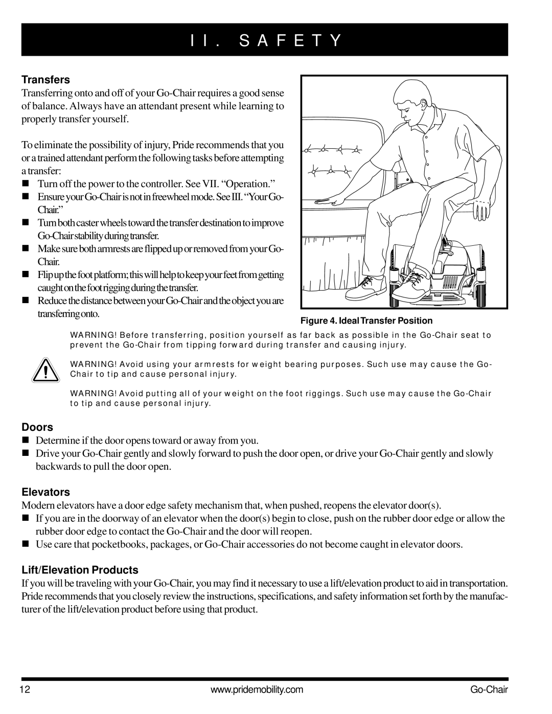 Pride Mobility 1400 owner manual Transfers, Doors, Elevators, Lift/Elevation Products 