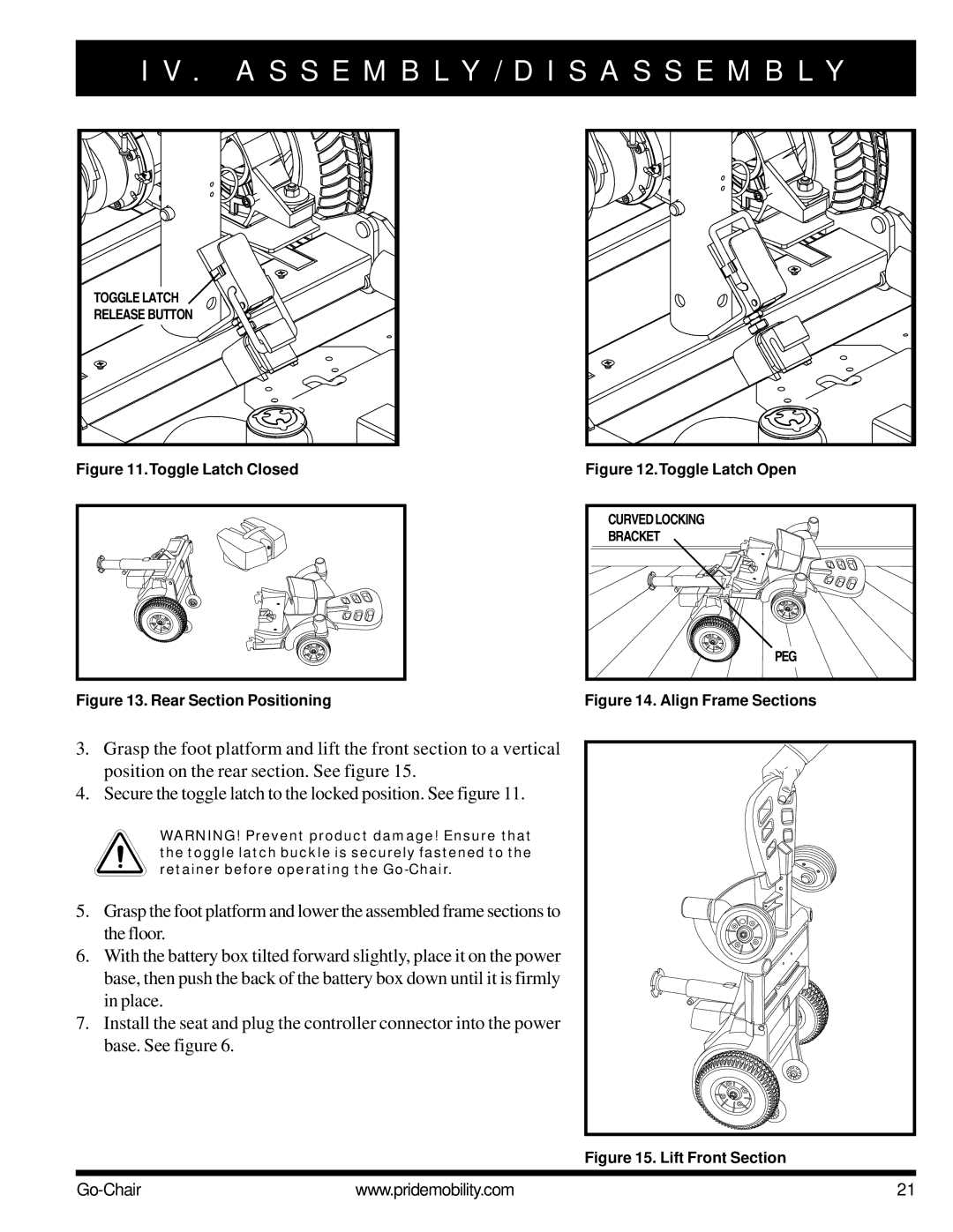 Pride Mobility 1400 owner manual Toggle Latch Closed 