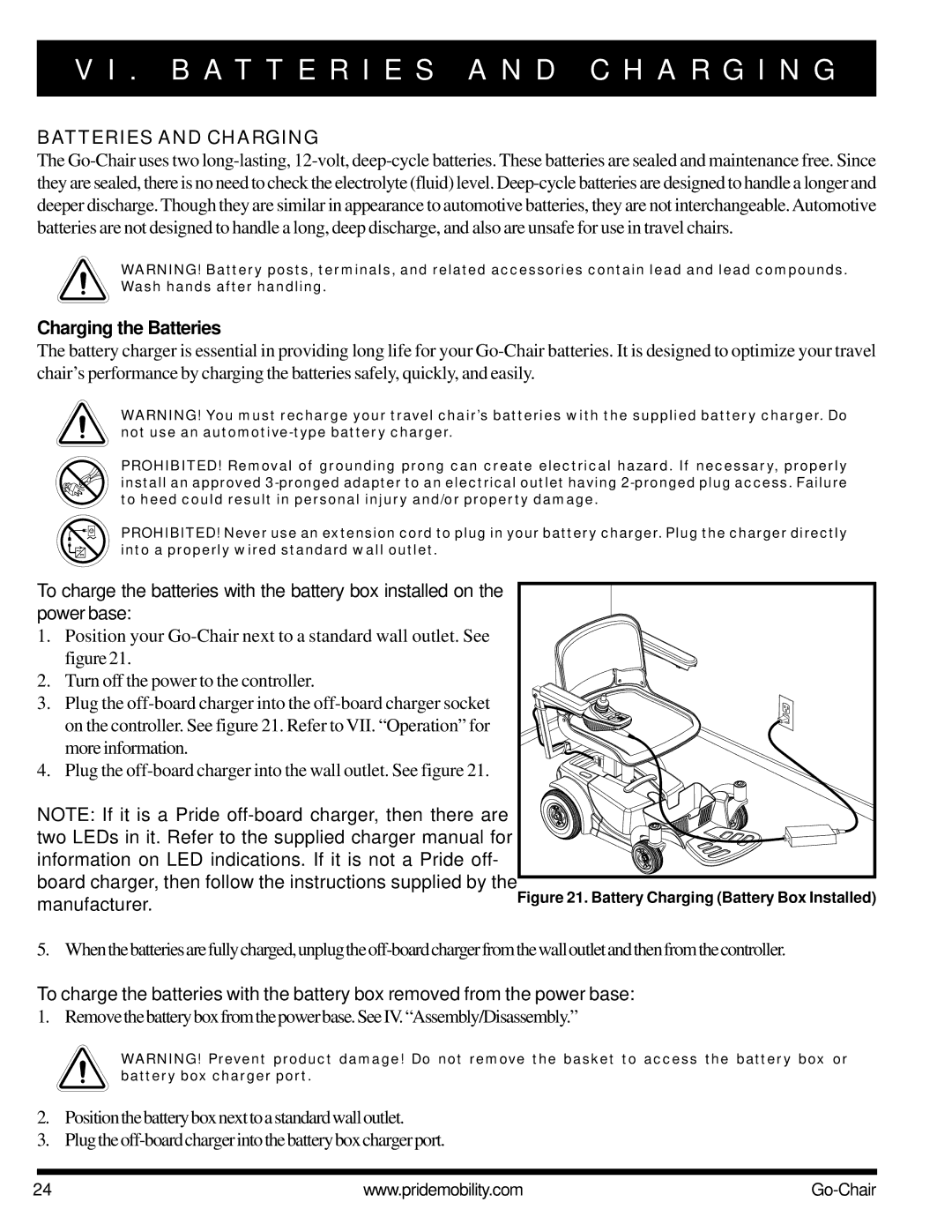 Pride Mobility 1400 owner manual B a T T E R I E S a N D C H a R G I N G, Batteries and Charging, Charging the Batteries 