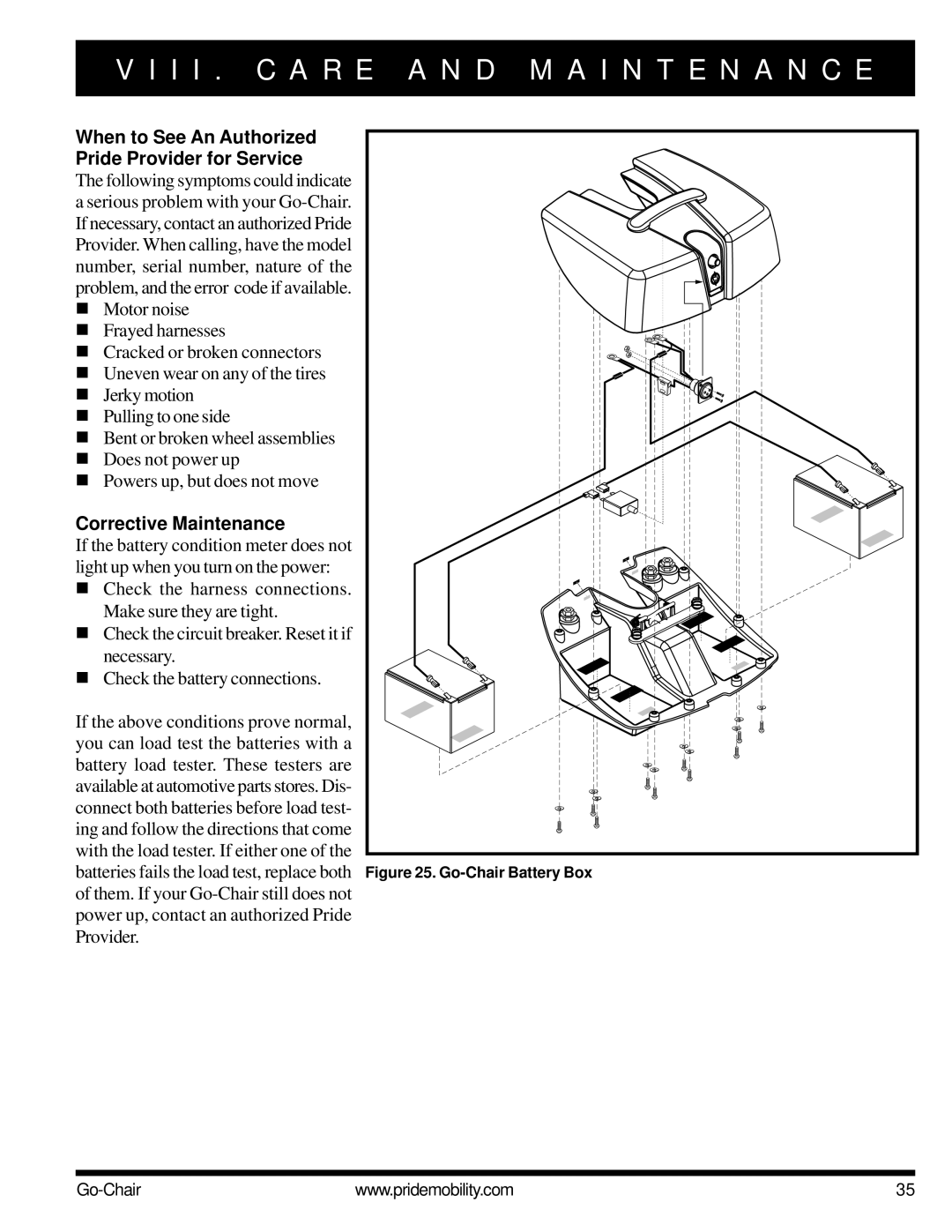 Pride Mobility 1400 owner manual When to See An Authorized Pride Provider for Service, Corrective Maintenance 