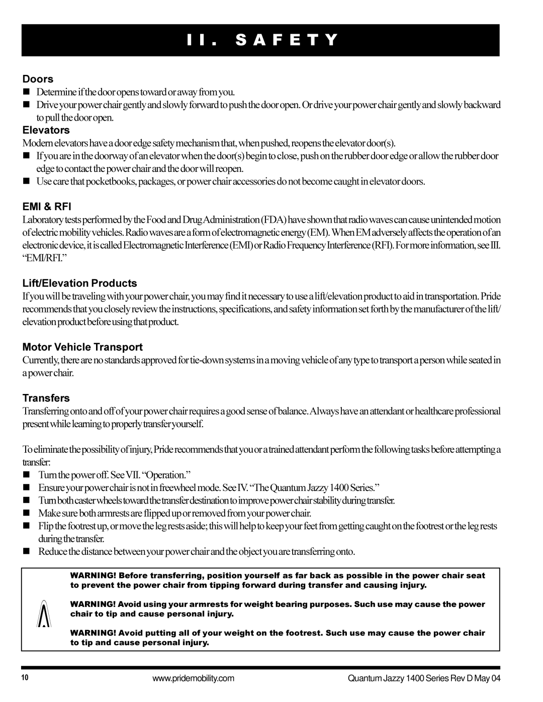 Pride Mobility 1420 manual Emi & Rfi 