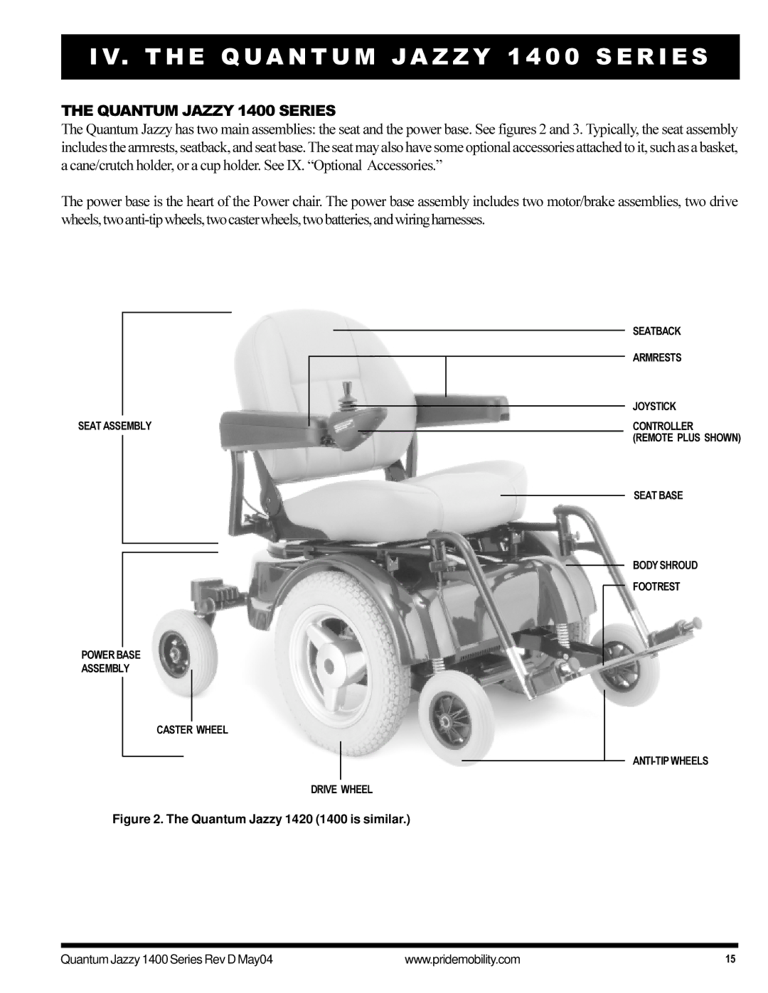 Pride Mobility manual T H E Q UA N T U M JA Z Z Y 1 4 0 0 S E R I E S, Quantum Jazzy 1420 1400 is similar 