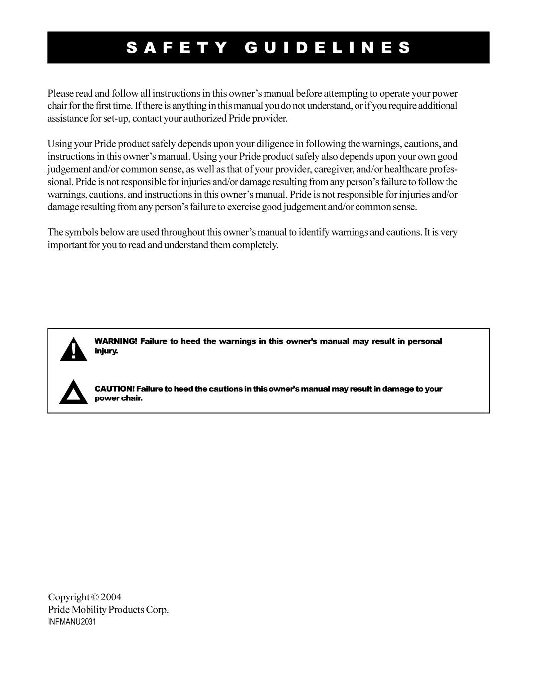 Pride Mobility 1420 manual Copyright Pride Mobility Products Corp 