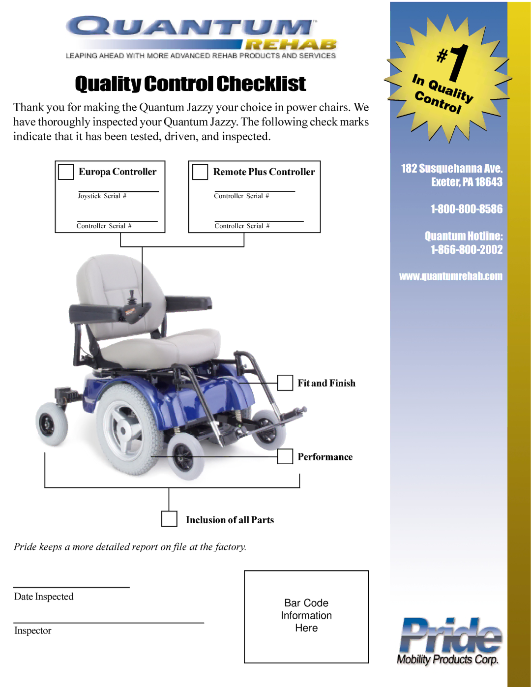 Pride Mobility 1420 manual Europa Controller, Remote Plus Controller, Fit and Finish Performance, Inclusion of all Parts 