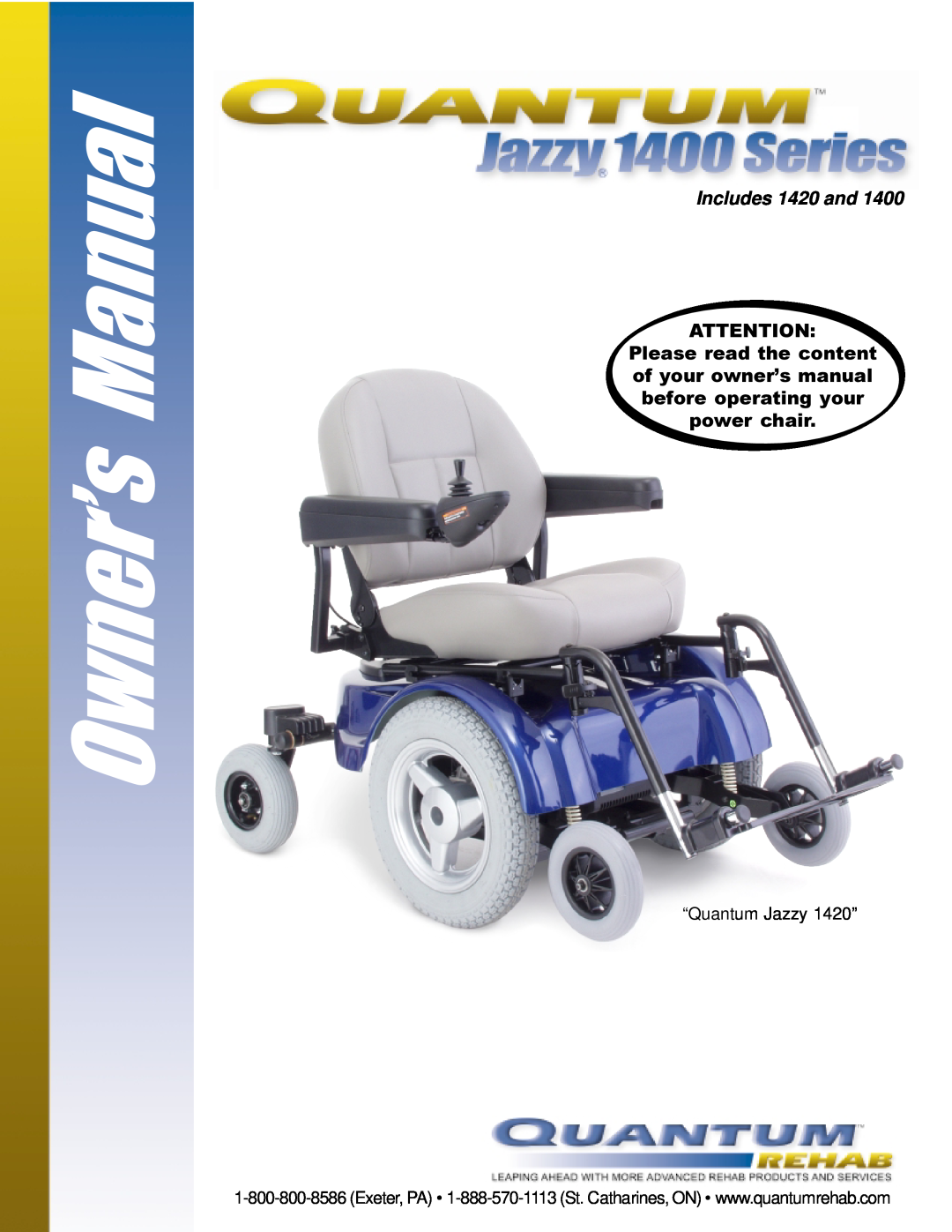 Pride Mobility manual Owner’s Manual, Includes 1420 and, “Quantum Jazzy 1420” 