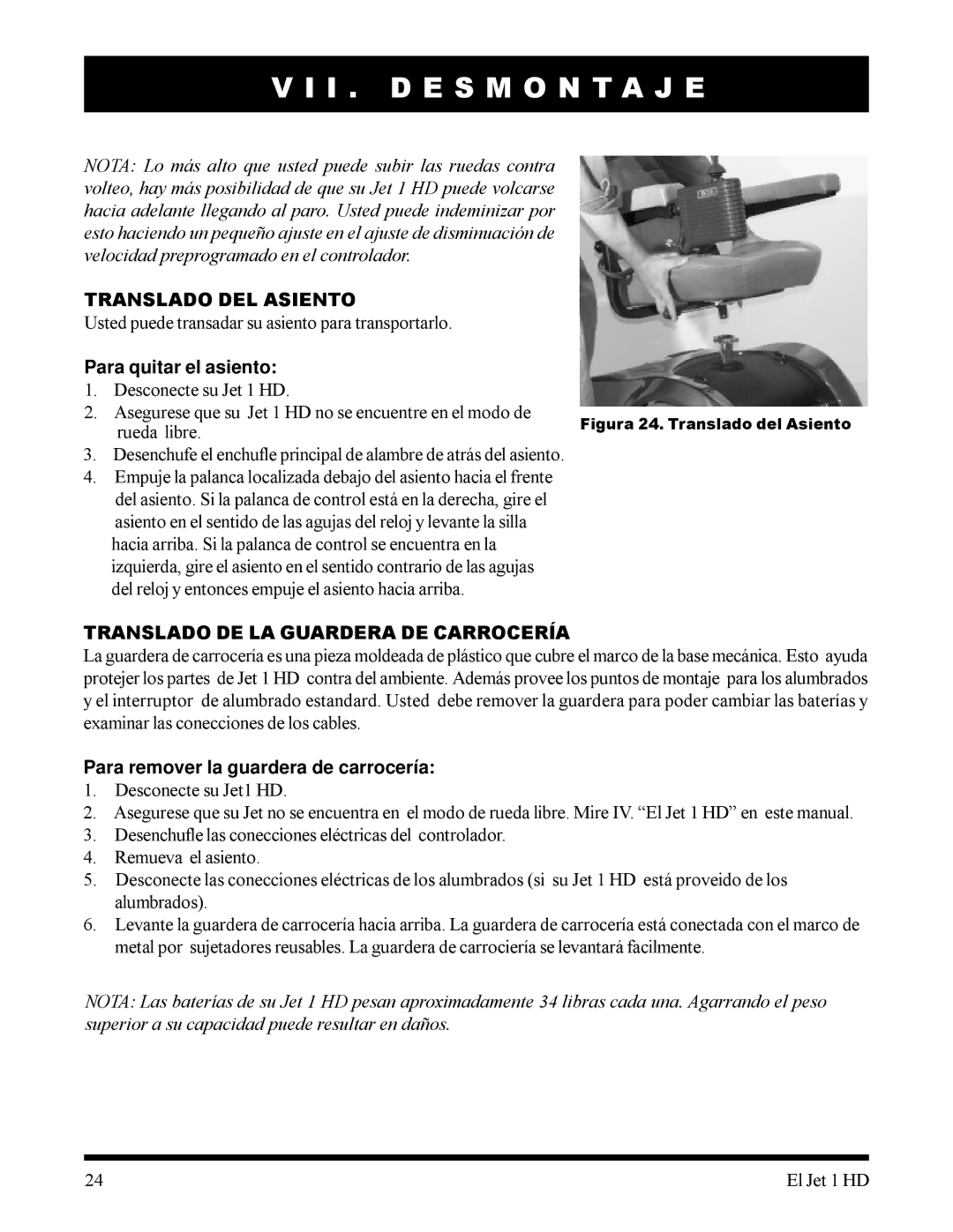 Pride Mobility 1HD manual I . D E S M O N T a J E, Translado DEL Asiento, Para quitar el asiento 