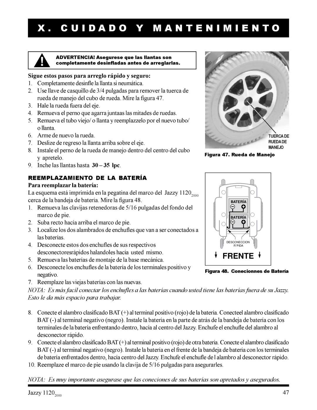 Pride Mobility 2000 manual Sigue estos pasos para arreglo rápido y seguro, Para reemplazar la batería 