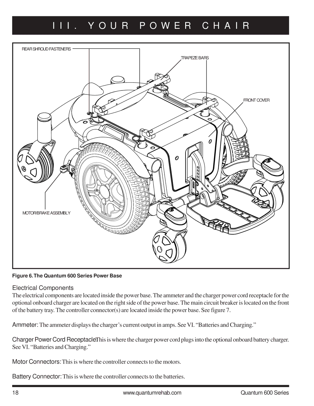 Pride Mobility 600 SP manual Electrical Components, Quantum 600 Series Power Base 