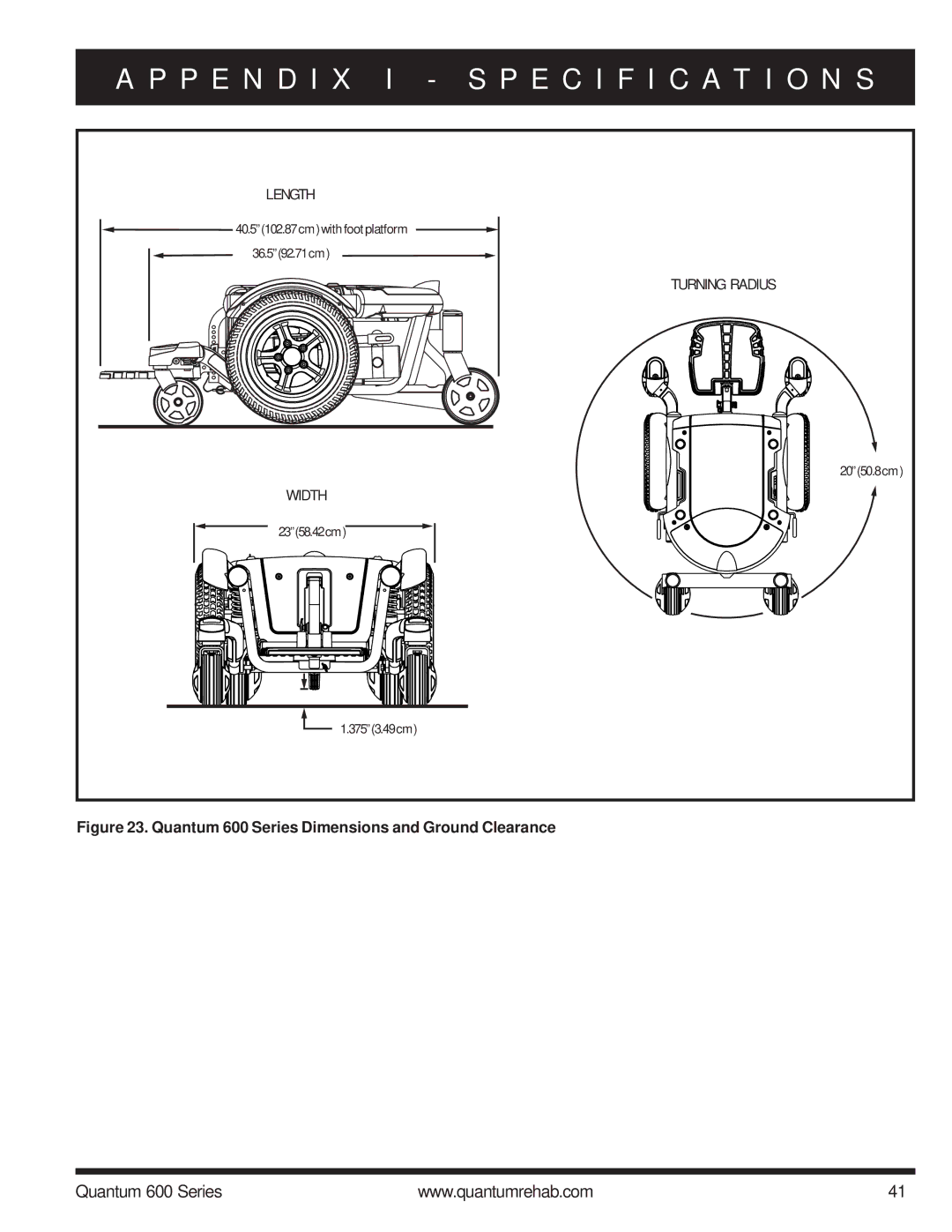 Pride Mobility 600 SP manual Quantum 600 Series Dimensions and Ground Clearance 