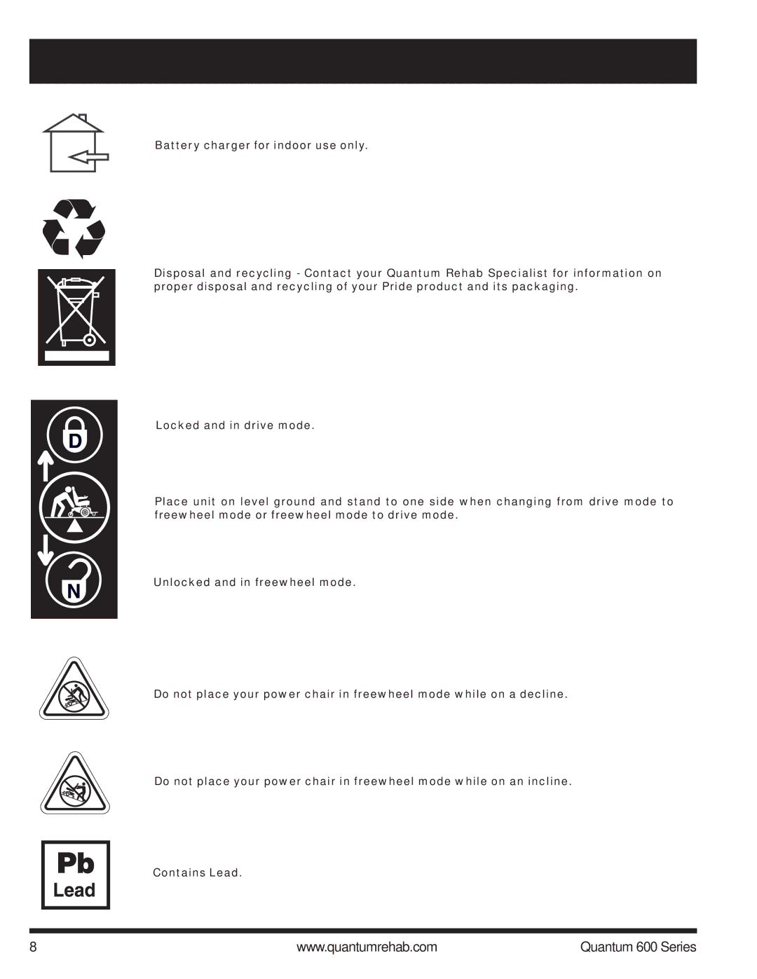 Pride Mobility 600 SP manual Quantum 600 Series 