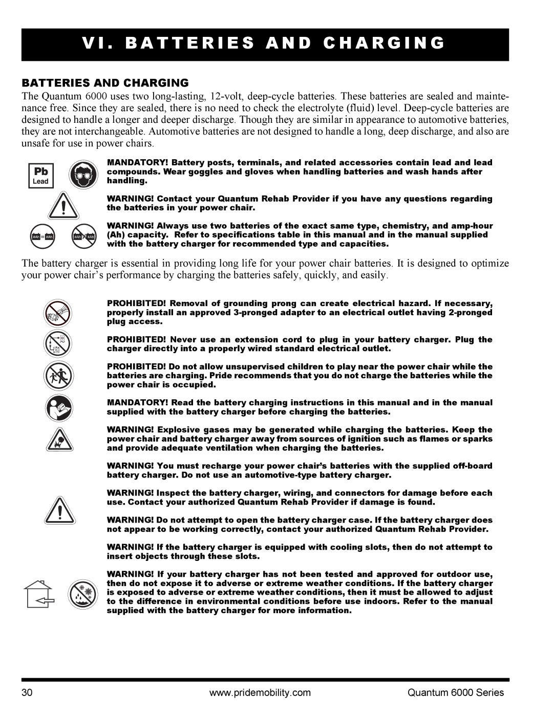 Pride Mobility 6000 manual B a T T E R I E S a N D C H a R G I N G, Batteries and Charging 