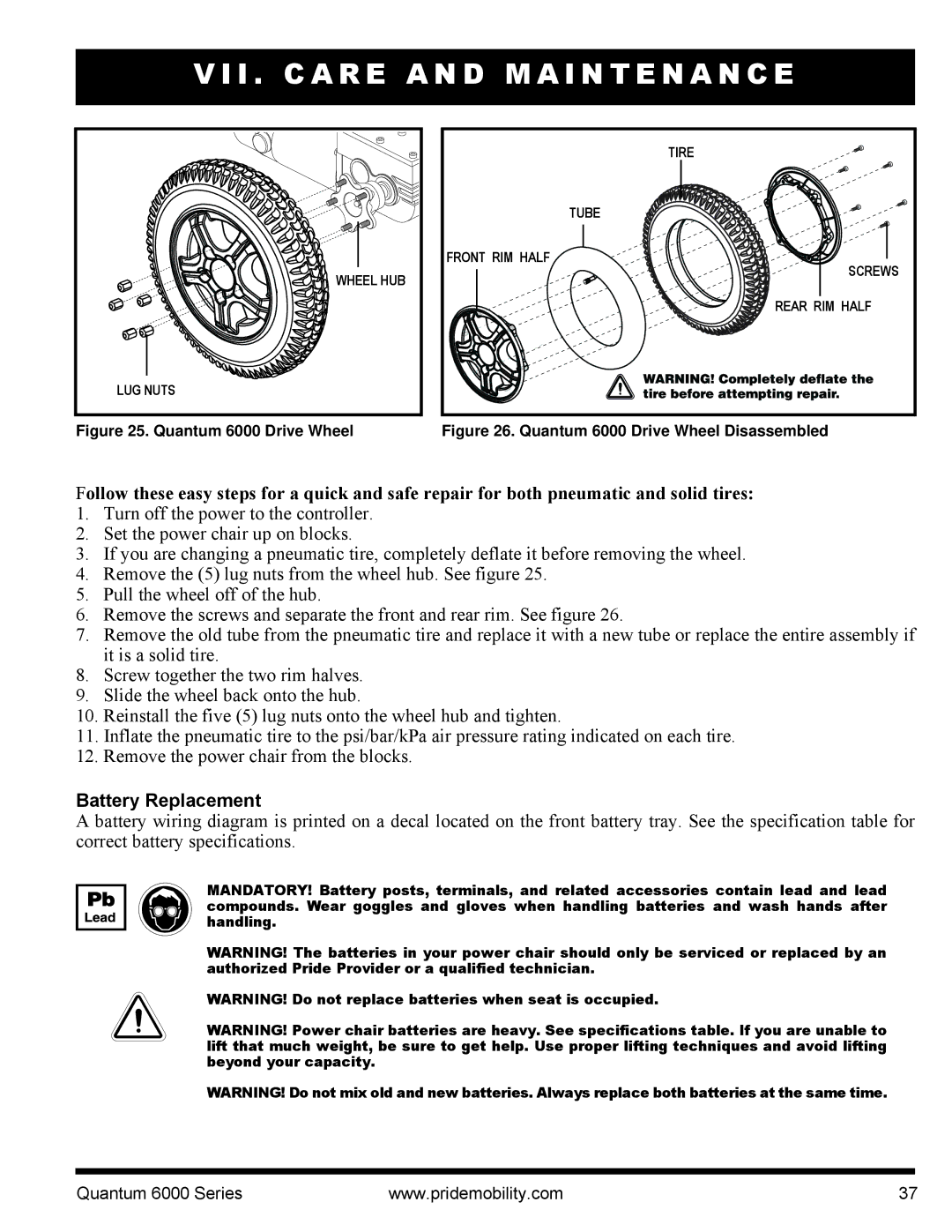 Pride Mobility manual Battery Replacement, Quantum 6000 Drive Wheel 