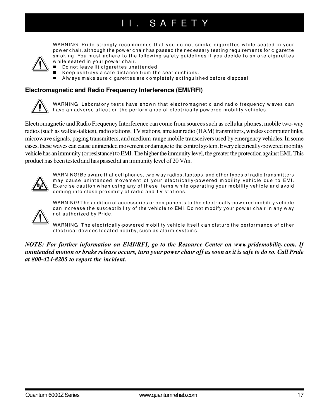Pride Mobility 6000Z 4SP, 6000Z 4MP, 6000Z 3SP, 6000Z 3MP manual Electromagnetic and Radio Frequency Interference EMI/RFI 