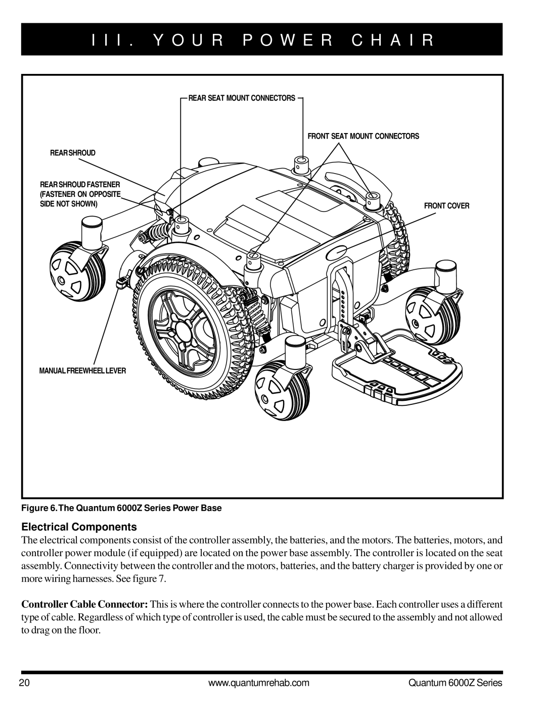 Pride Mobility 6000Z 3SP, 6000Z 4MP, 6000Z 3MP, 6000Z 4SP manual Electrical Components, Quantum 6000Z Series Power Base 