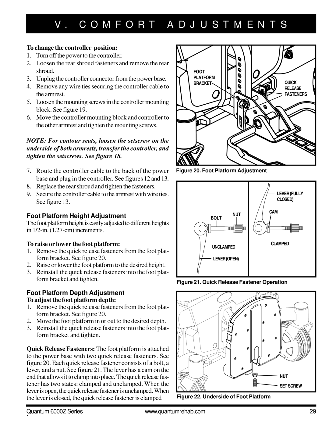 Pride Mobility 6000Z 4SP, 6000Z 4MP, 6000Z 3SP manual To change the controller position, Foot Platform Height Adjustment 