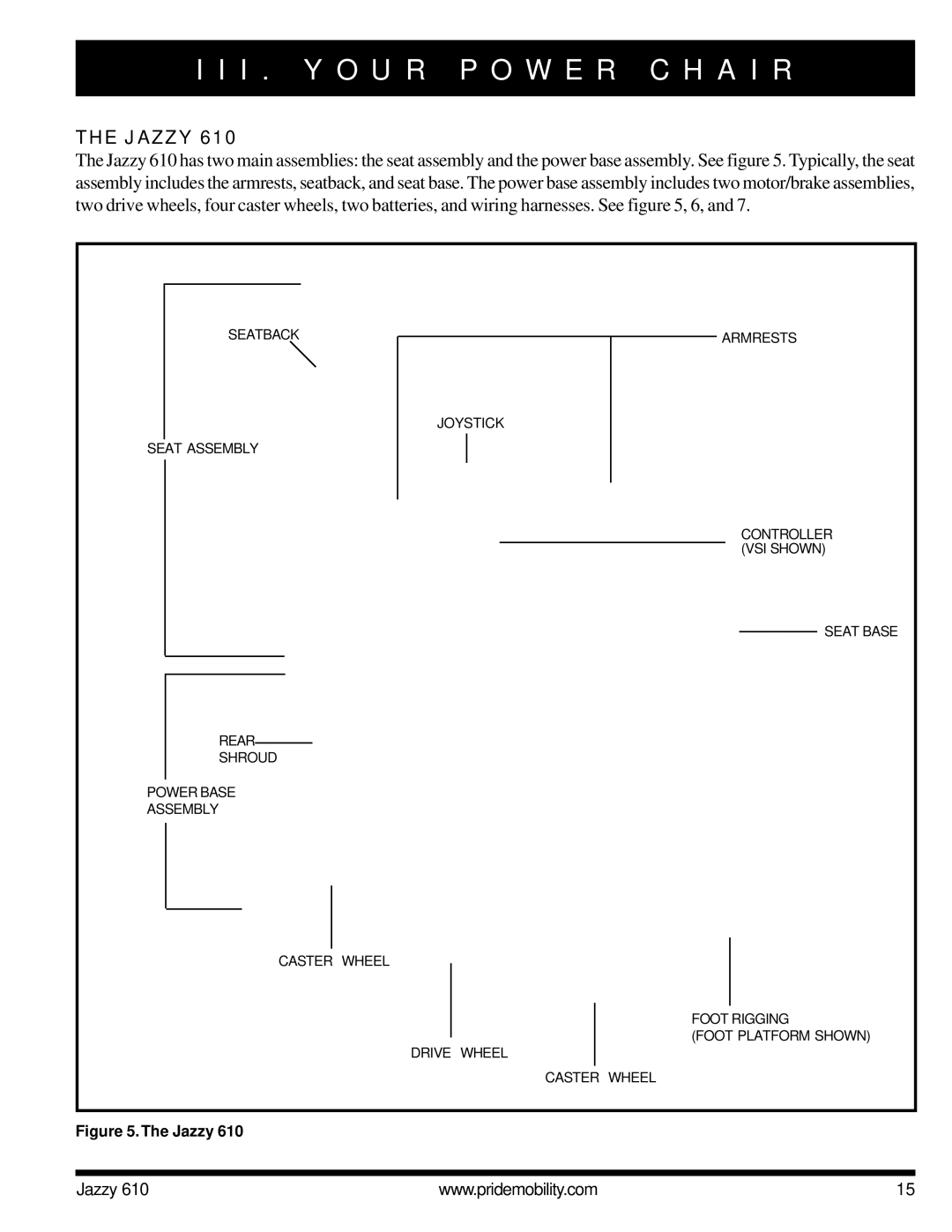 Pride Mobility 610 owner manual I . Y O U R P O W E R C H a I R, Jazzy 