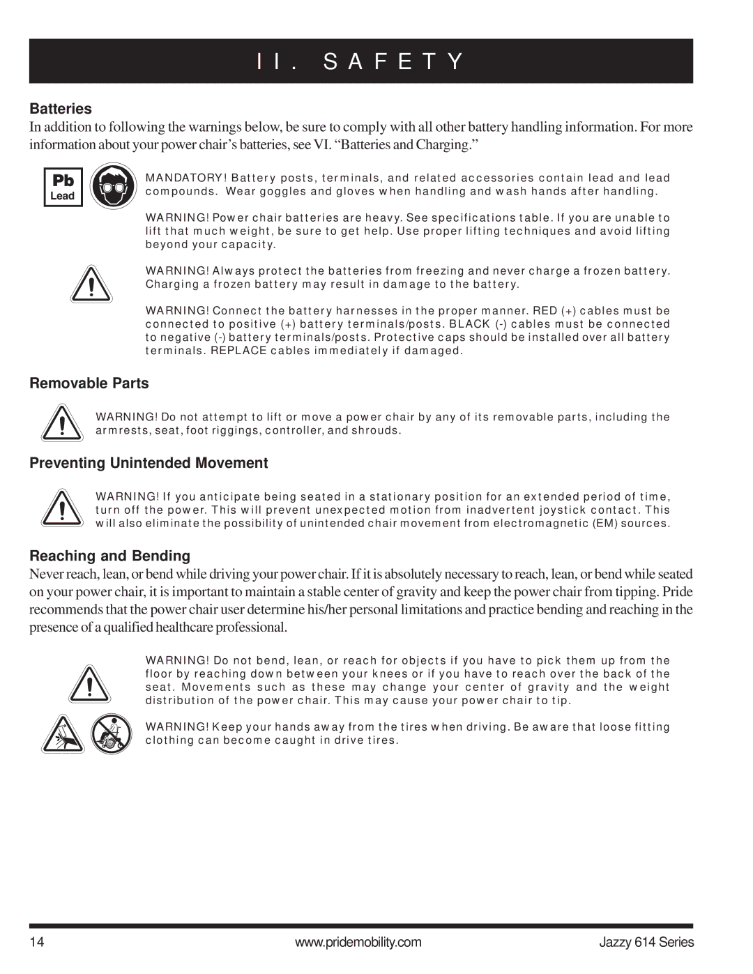 Pride Mobility 614 2HD, 614 2SP manual Batteries 