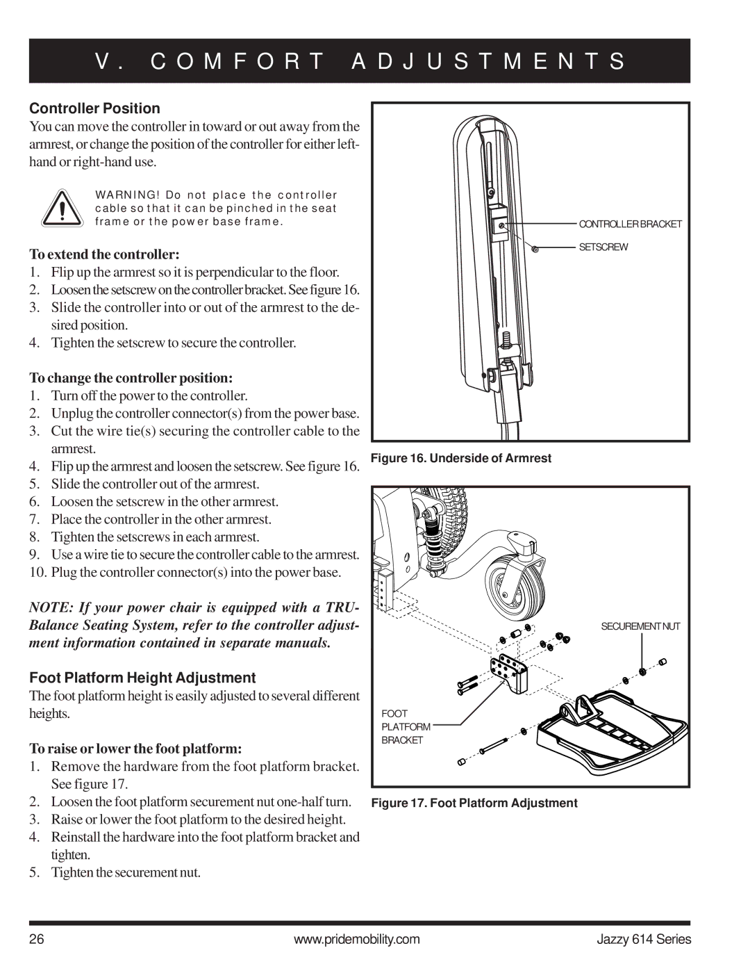 Pride Mobility 614 2HD, 614 2SP manual Controller Position, To extend the controller, To change the controller position 