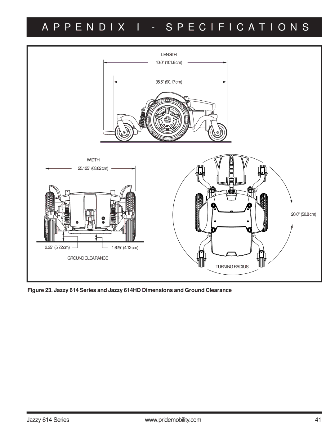 Pride Mobility 614 2HD, 614 2SP manual Groundclearance Turning Radius 