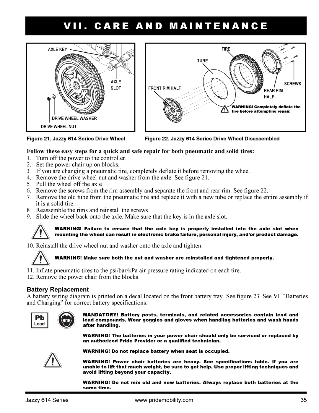 Pride Mobility manual Battery Replacement, Jazzy 614 Series Drive Wheel 