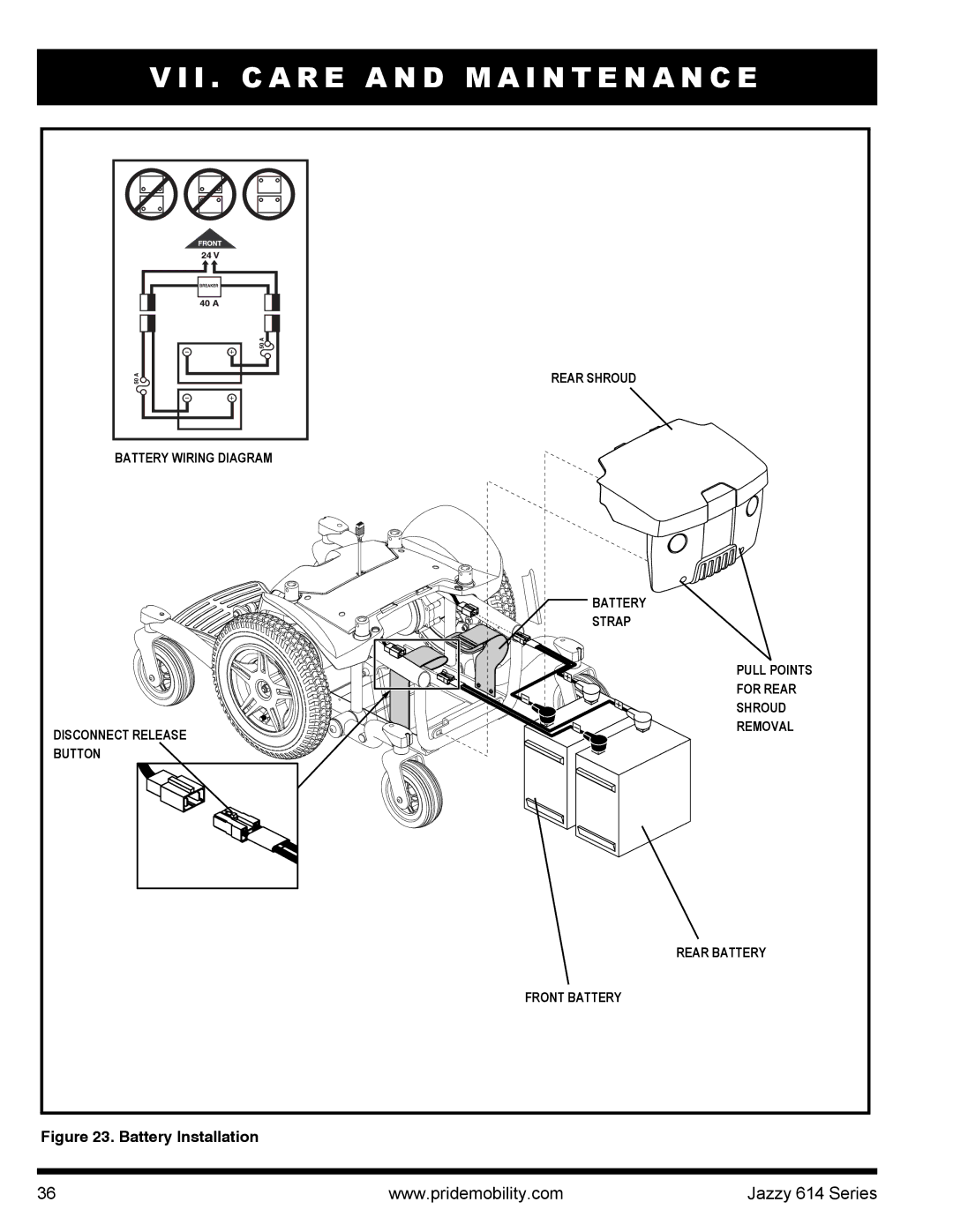 Pride Mobility 614 manual Battery Installation 