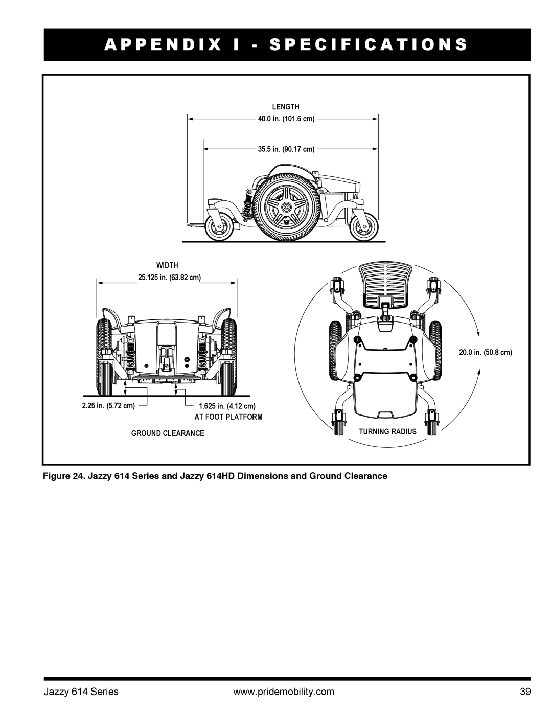 Pride Mobility 614 manual P E N D I X I Specification S 