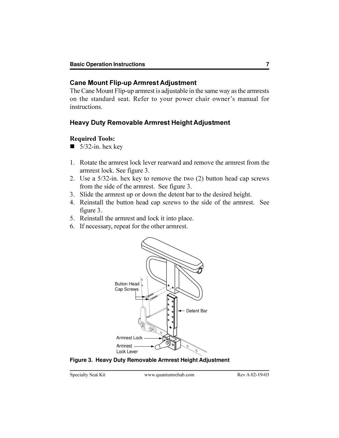 Pride Mobility ACN# 088 609 661 manual Heavy Duty Removable Armrest Height Adjustment 