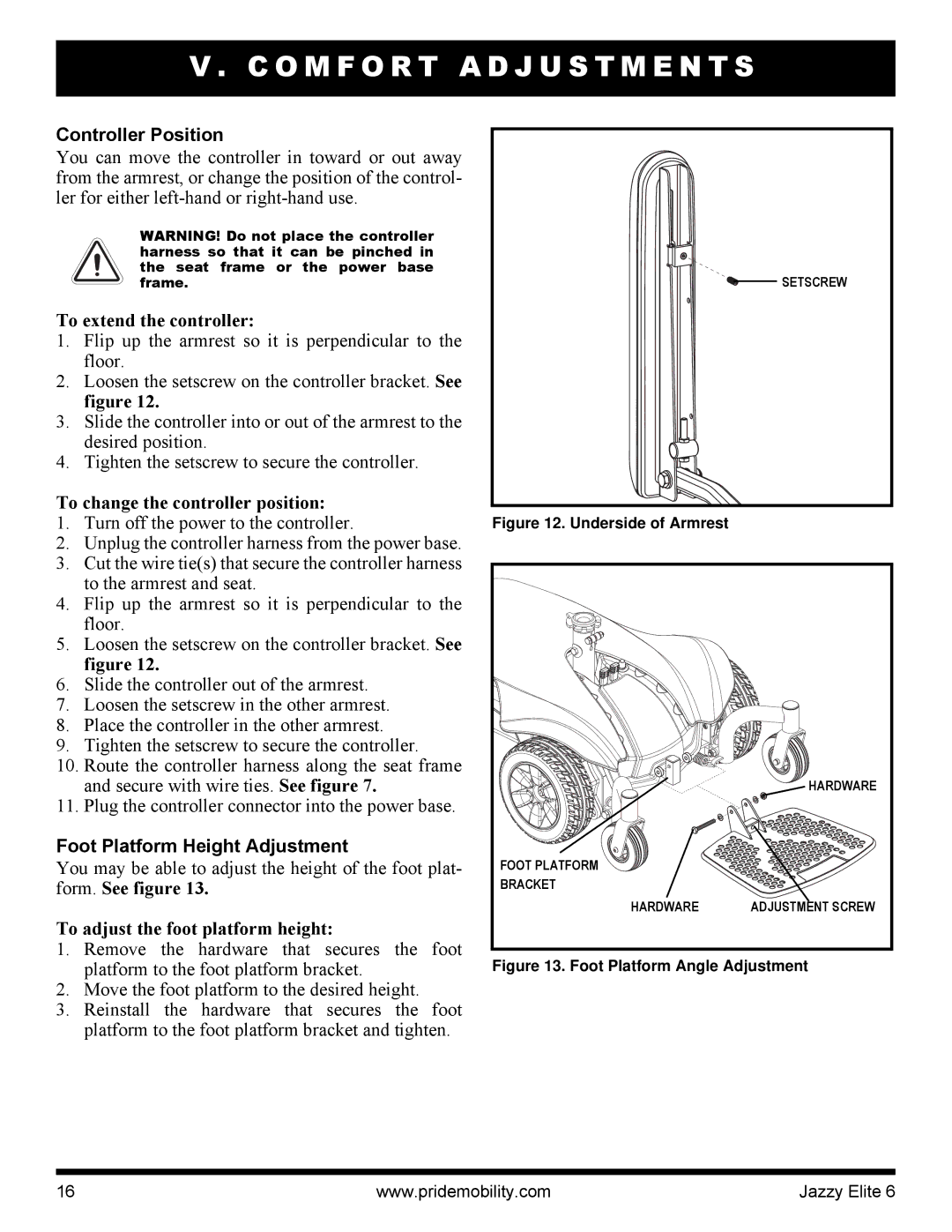 Pride Mobility Elite 6 manual Controller Position, To extend the controller, To change the controller position 