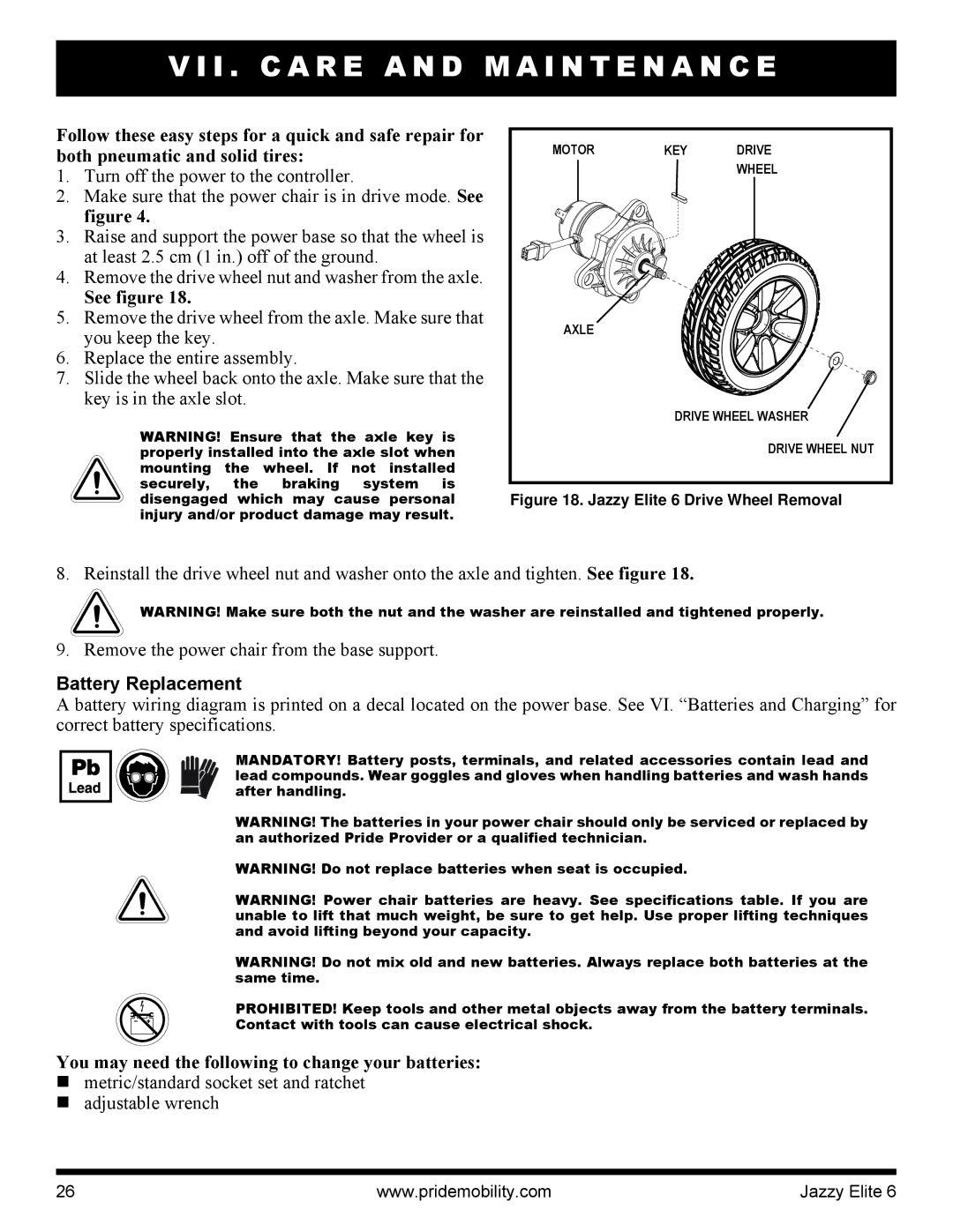 Pride Mobility Elite 6 manual Battery Replacement, You may need the following to change your batteries 