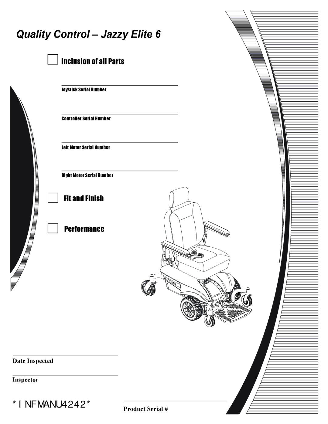 Pride Mobility Elite 6 manual Date Inspected Inspector, Product Serial # 