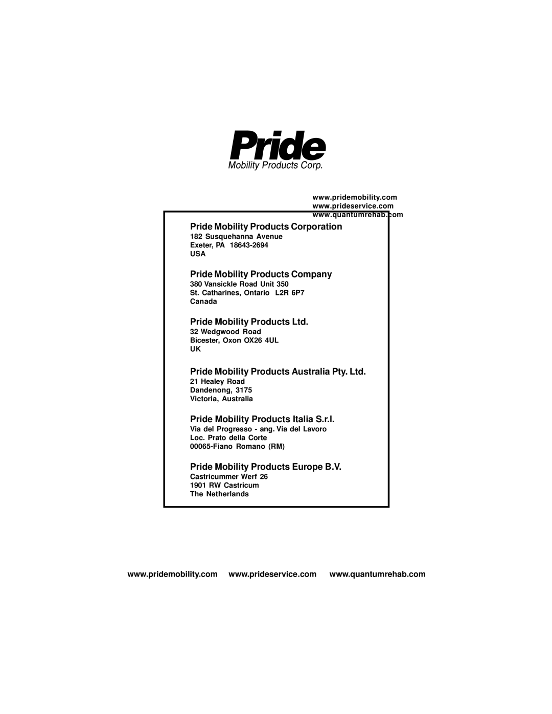 Pride Mobility GC2 manual INFMANU3785 