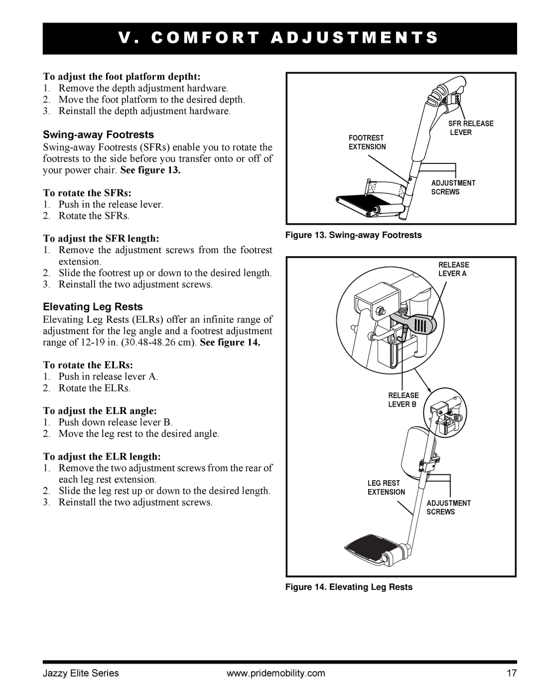 Pride Mobility 14, HD manual Swing-away Footrests, Elevating Leg Rests 