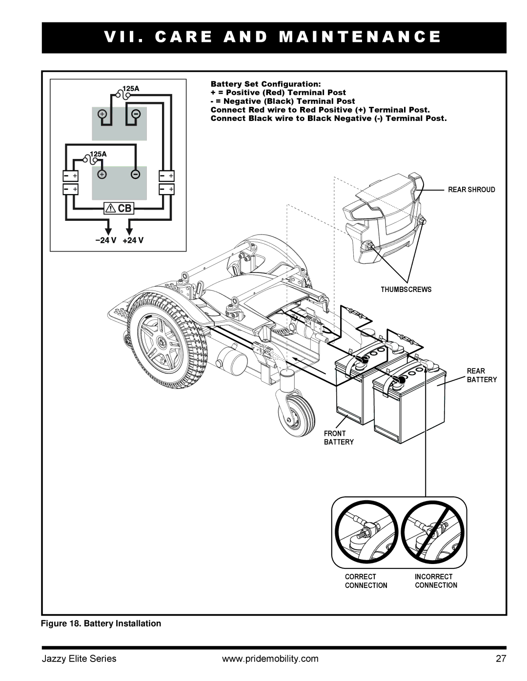 Pride Mobility 14, HD manual Battery Installation 