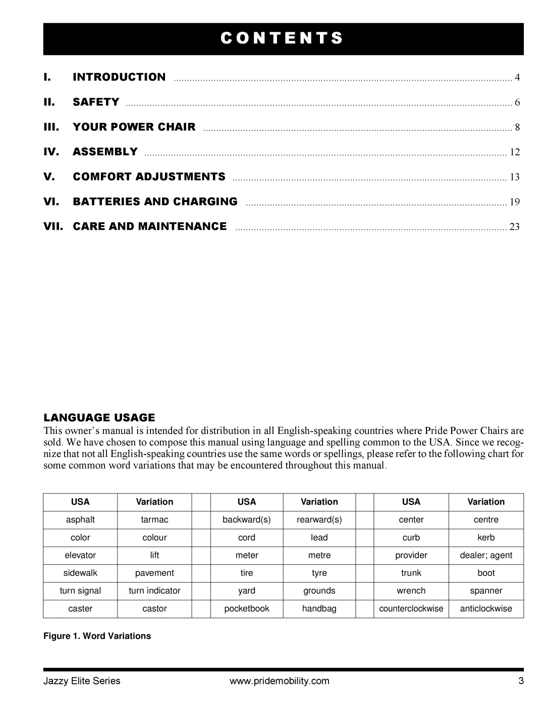 Pride Mobility 14, HD manual Iii, Vii, Language Usage 