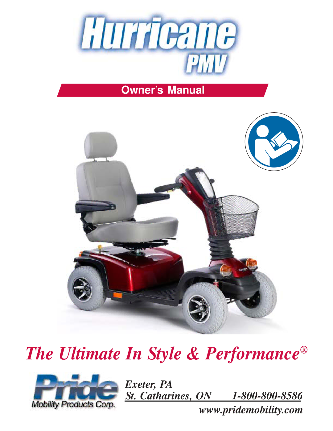 Pride Mobility Hurricane PMV owner manual Ultimate In Style & Performance 