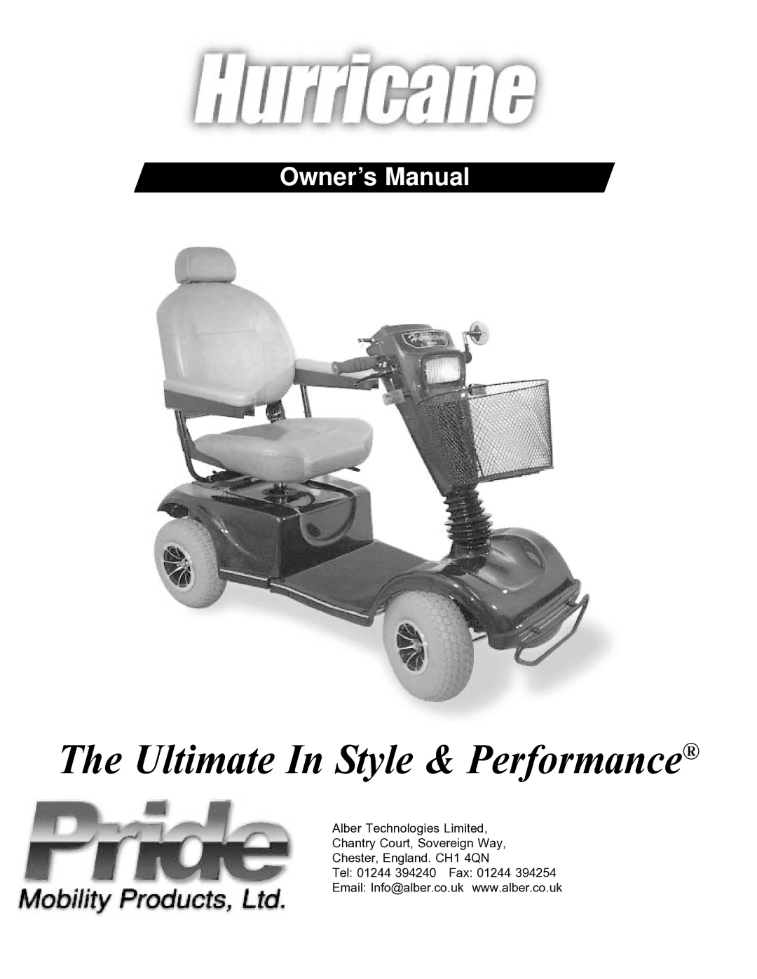 Pride Mobility Hurricane owner manual Ultimate In Style & Performance 