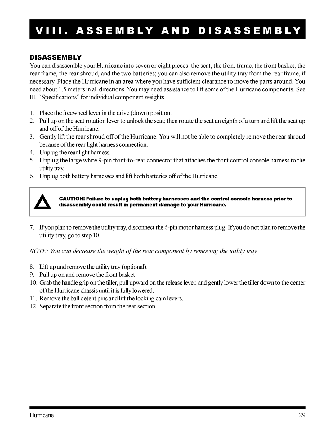 Pride Mobility Hurricane owner manual Disassembly 