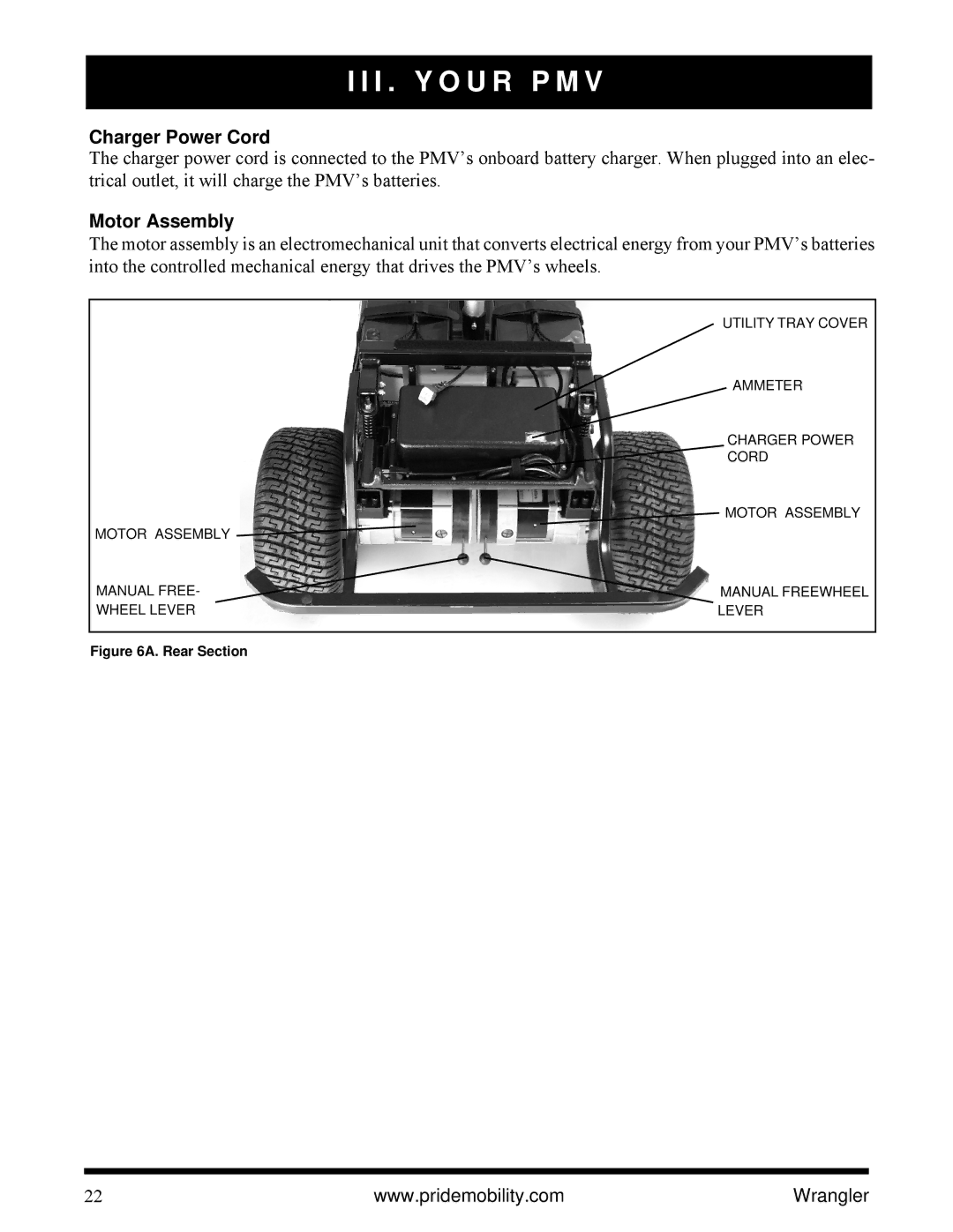 Pride Mobility I NFMANU1138 manual Charger Power Cord, Motor Assembly 