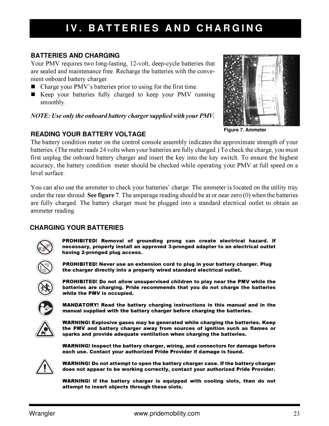 Pride Mobility I NFMANU1138 B a T T E R I E S a N D C H a R G I N G, Batteries and Charging, Reading Your Battery Voltage 